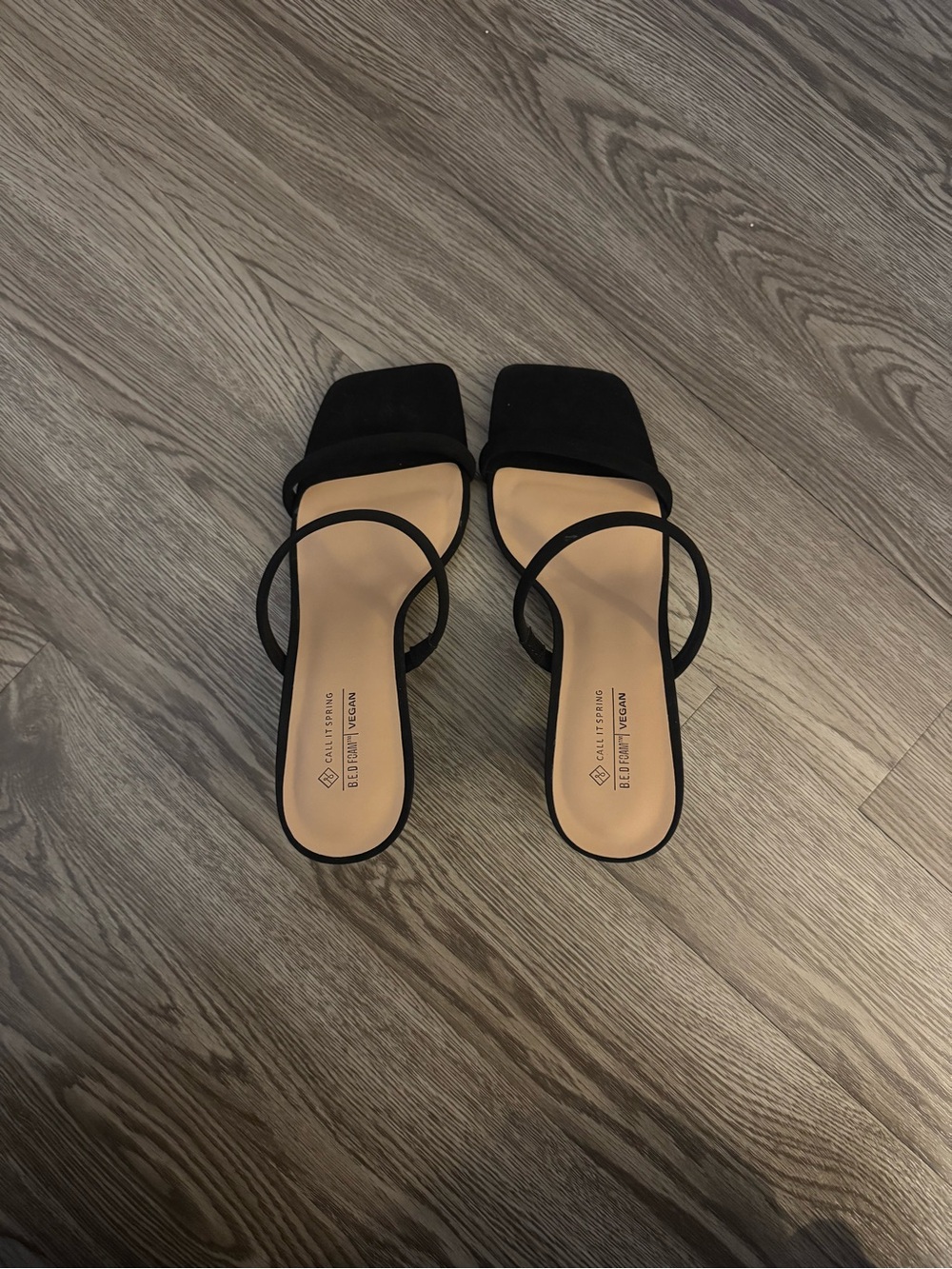 Call It Spring Black Strappy Square-Toe Slide Heels